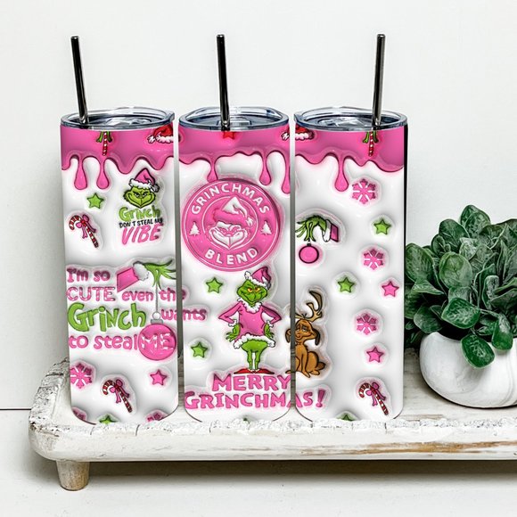 3D Inflated Glow In The Dark Grinch Christmas 20oz Tumbler - Picture 3 of 4